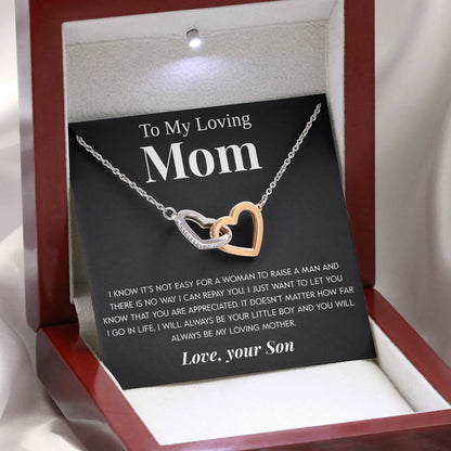 Interlocking Hearts Necklace- To My Loving Mom I Believe in You The Best Thing My Loving Mother Gift For Christmas, Mother's Day
