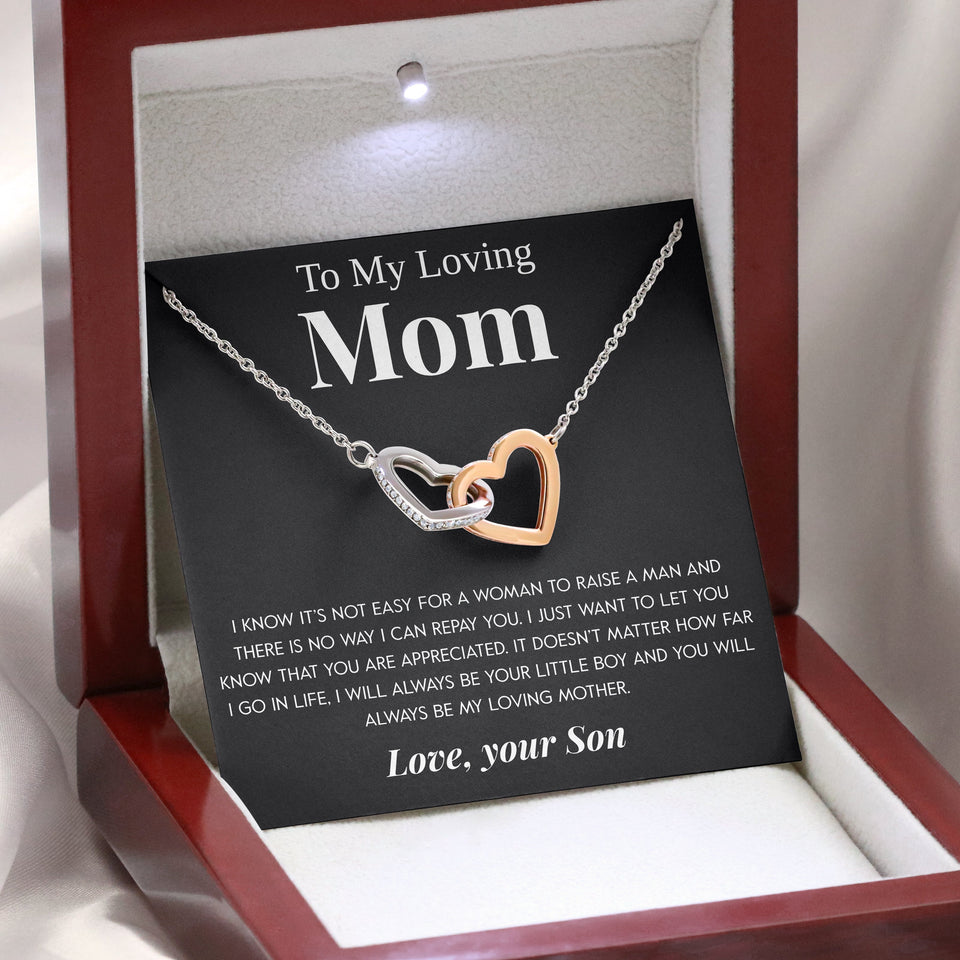 Interlocking Hearts Necklace- To My Loving Mom "I Believe in You" "The Best Thing" "My Loving Mother" Gift For