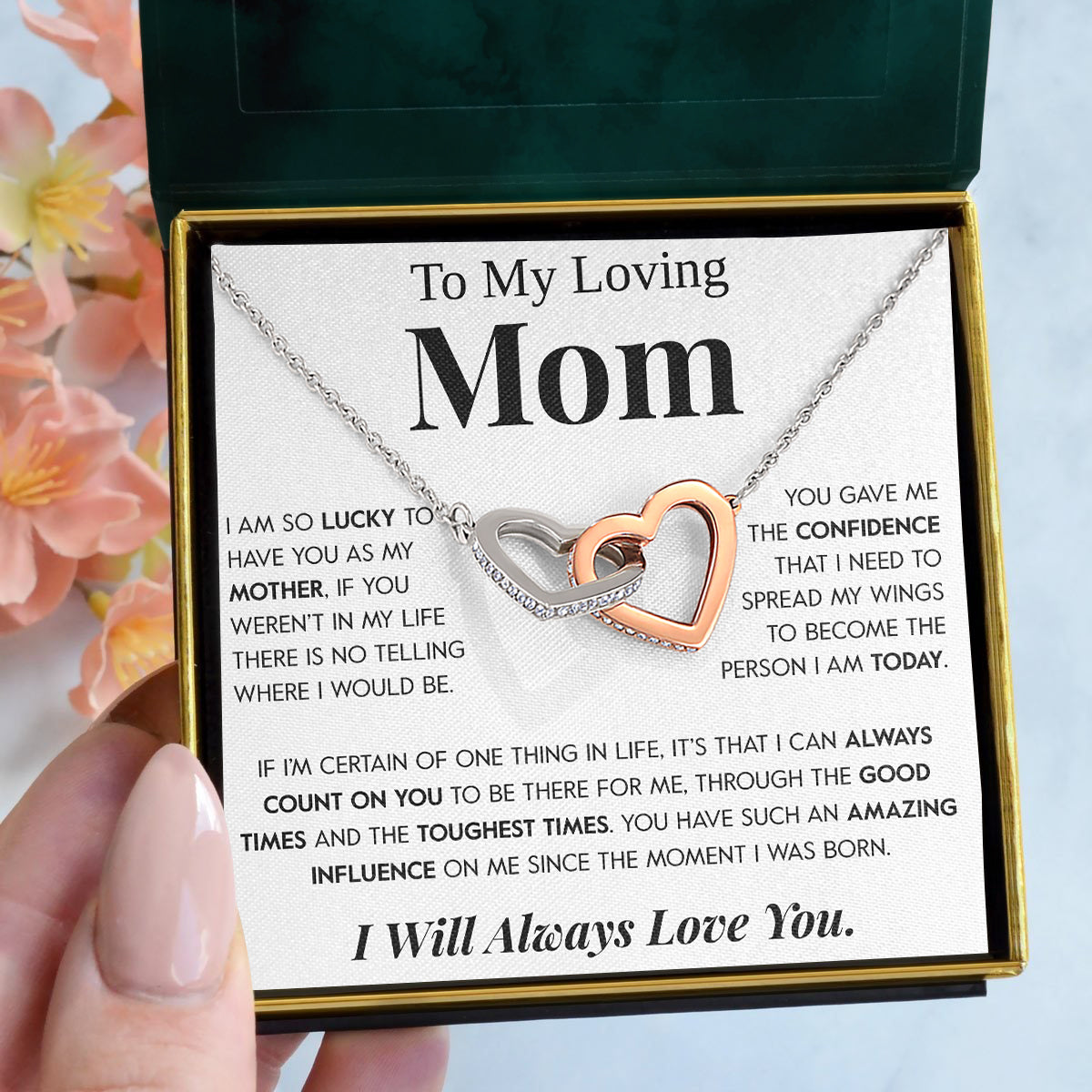 Interlocking Hearts Necklace- To My Loving Mom I Believe in You The Best Thing My Loving Mother Gift For Christmas, Mother's Day