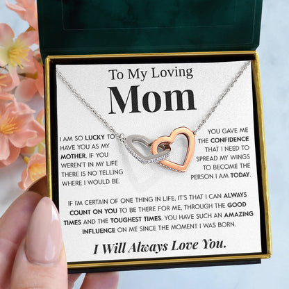 Interlocking Hearts Necklace- To My Loving Mom I Believe in You The Best Thing My Loving Mother Gift For Christmas, Mother's Day