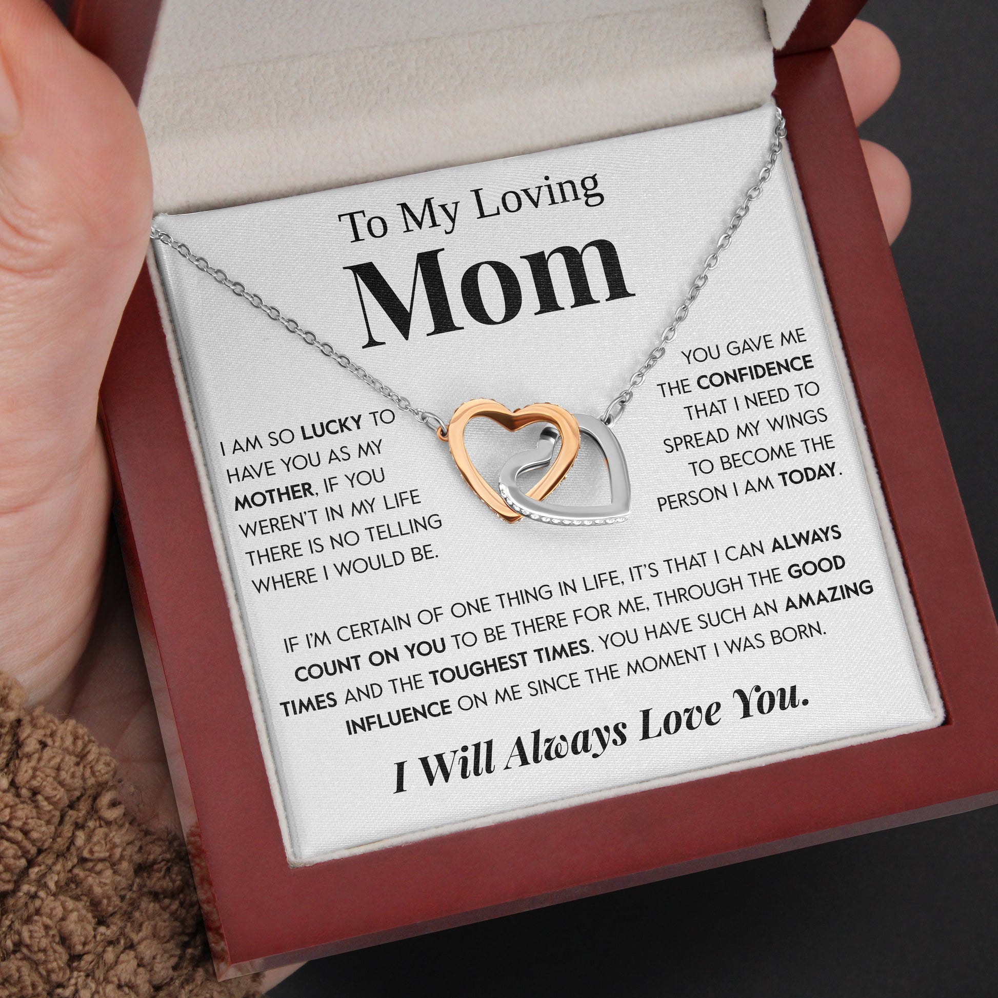 Interlocking Hearts Necklace- To My Loving Mom I Believe in You The Best Thing My Loving Mother Gift For Christmas, Mother's Day