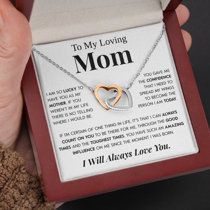 Interlocking Hearts Necklace- To My Loving Mom I Believe in You The Best Thing My Loving Mother Gift For Christmas, Mother's Day