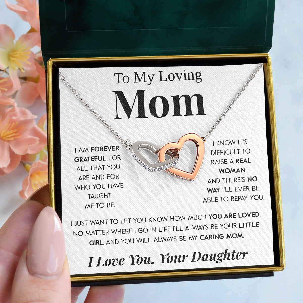 Interlocking Hearts Necklace- To My Loving Mom I Believe in You The Best Thing My Loving Mother Gift For Christmas, Mother's Day