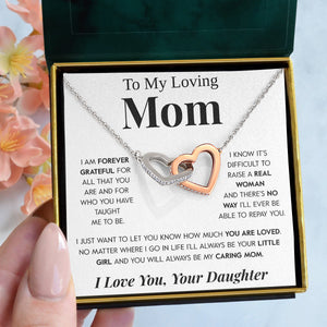 Interlocking Hearts Necklace- To My Loving Mom "I Believe in You" "The Best Thing" "My Loving Mother" Gift For