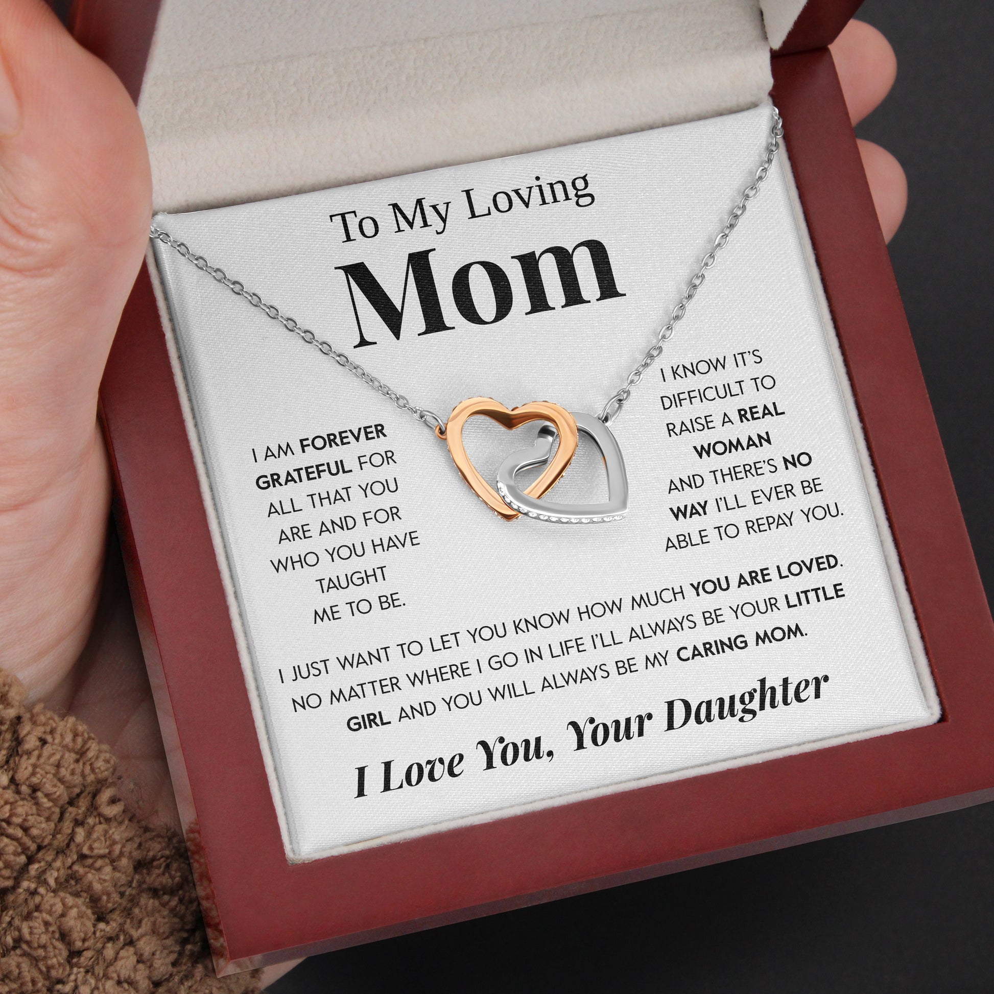 Interlocking Hearts Necklace- To My Loving Mom I Believe in You The Best Thing My Loving Mother Gift For Christmas, Mother's Day