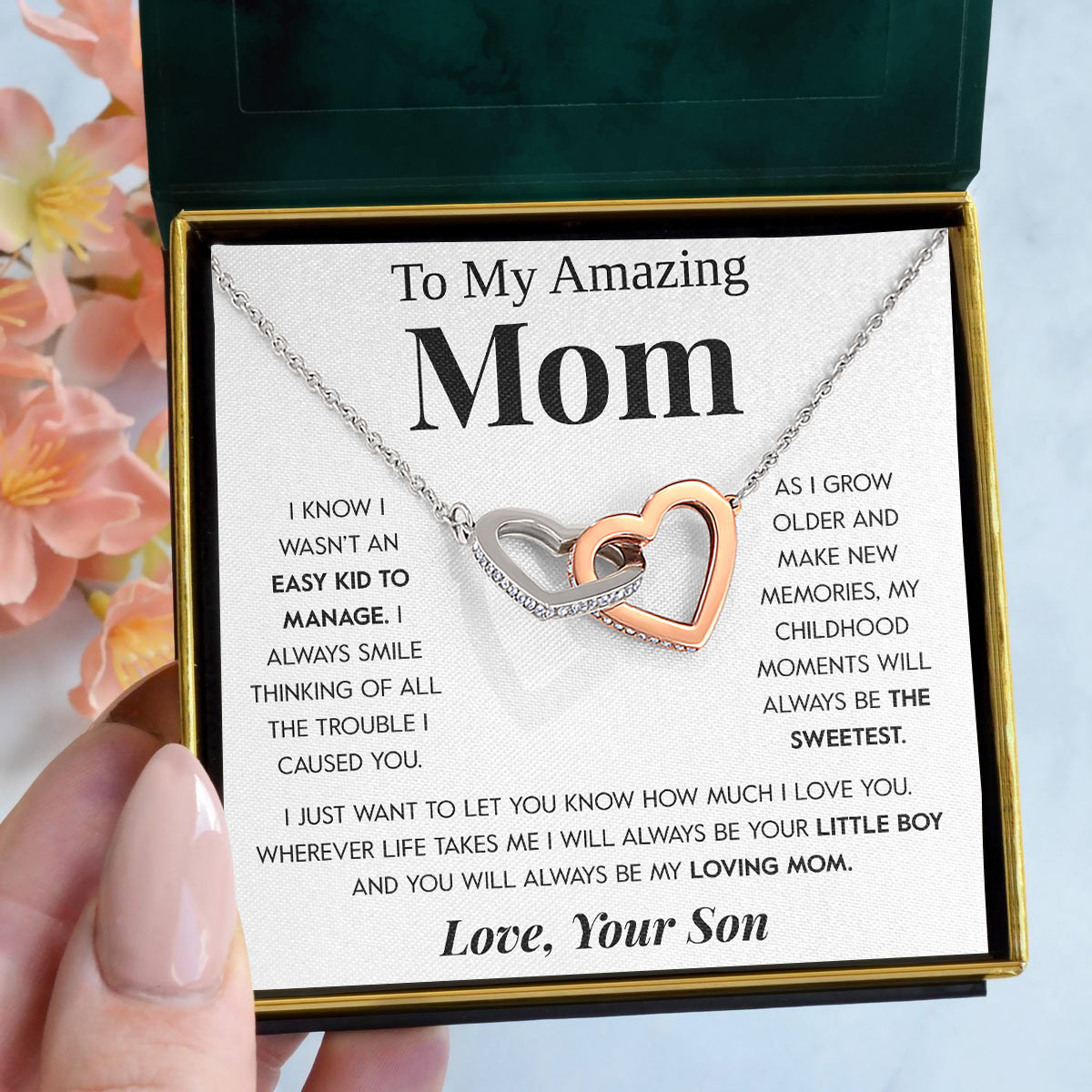 Interlocking Hearts Necklace- Your Little Girl, Your Little Boy - Gift For Mom, For Birthday, Christmas