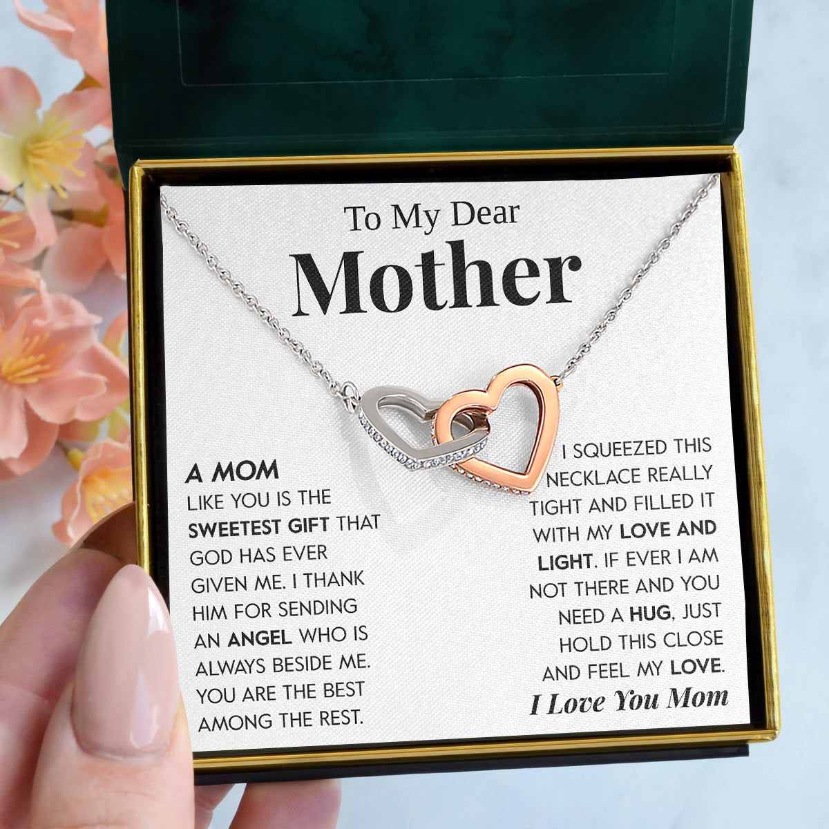 To My Dear Mother "The Sweetest Gift" Interlocking Hearts Necklace