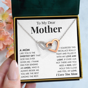 To My Dear Mother "The Sweetest Gift" Interlocking Hearts Necklace