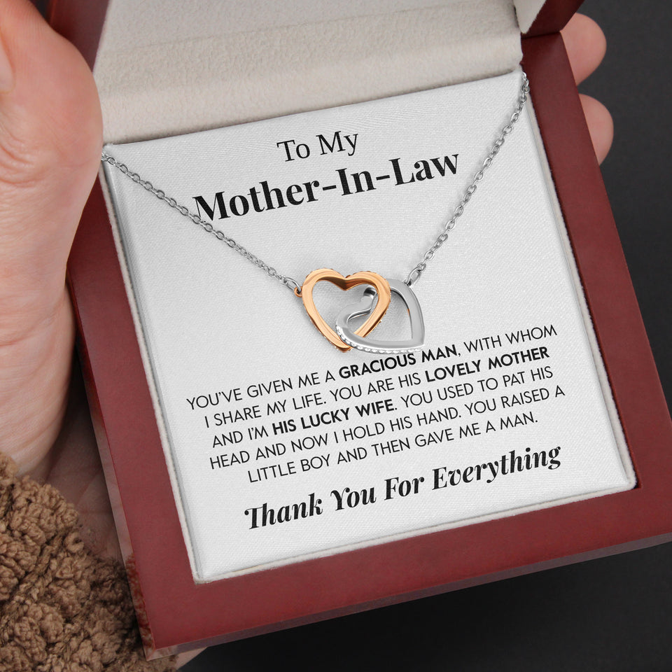To My Mother-in-Law "Thank You For Everything" Interlocking Hearts Necklace