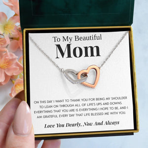 To My Beautiful Mom "Life's Blessing" Interlocking Hearts Necklace