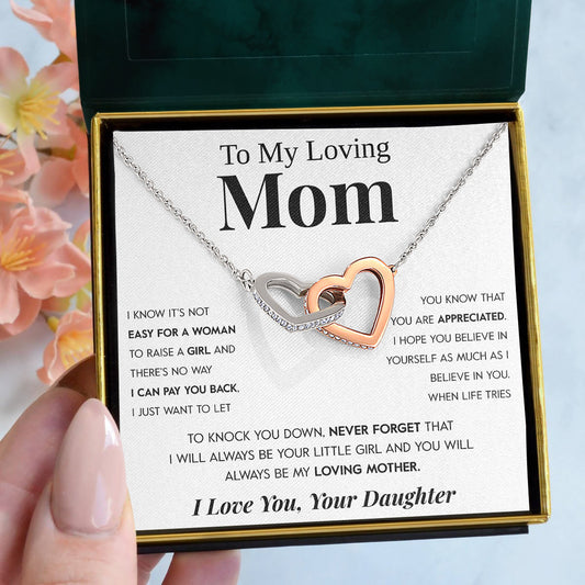 Interlocking Hearts Necklace- To My Loving Mom "I Believe in You" "The Best Thing" "My Loving Mother" Gift For