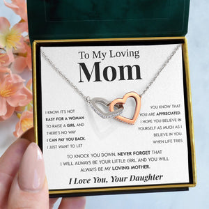 Interlocking Hearts Necklace- To My Loving Mom "I Believe in You" "The Best Thing" "My Loving Mother" Gift For