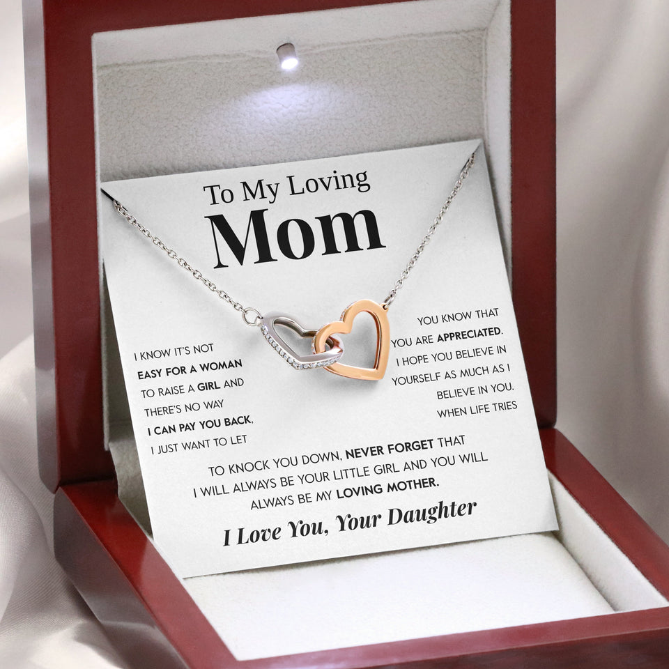 Interlocking Hearts Necklace- To My Loving Mom "I Believe in You" "The Best Thing" "My Loving Mother" Gift For