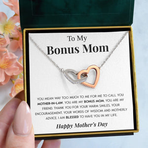 Interlocking Hearts Necklace- To My Bonus Mom My Friend Gift of You Gift For Mom For Birthday