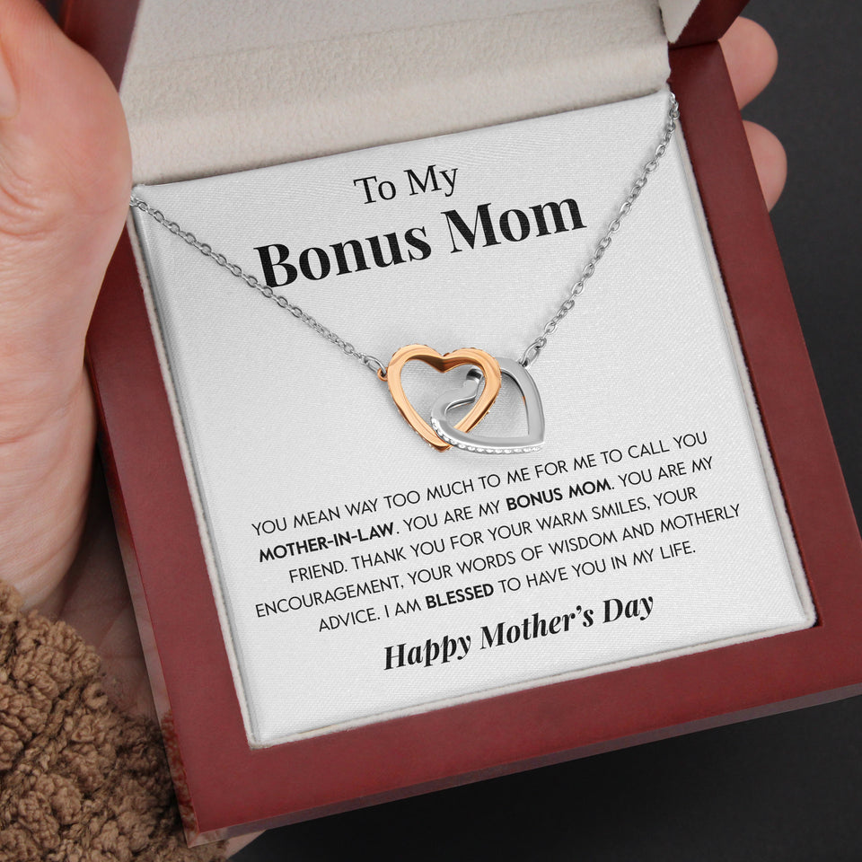 Interlocking Hearts Necklace- To My Bonus Mom My Friend Gift of You Gift For Mom, For Birthday, Christmas