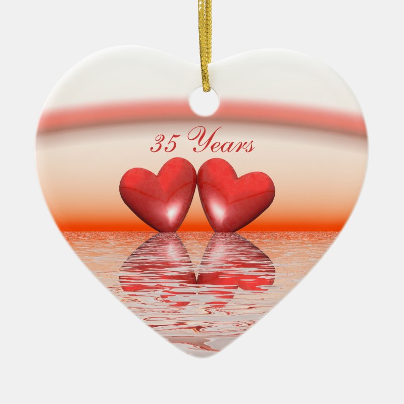 35Th Anniversary Coral Hearts Ceramic Ornament