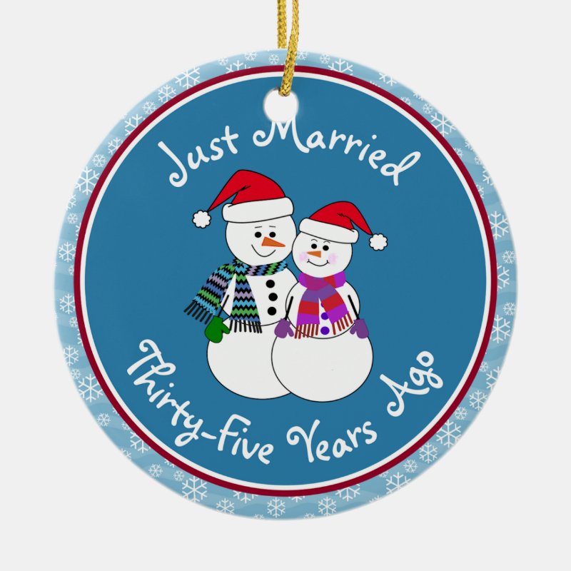 35Th Anniversary Gift Fun Snow Couple Christsmas Ceramic Ornament