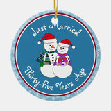 35Th Anniversary Gift Fun Snow Couple Christsmas Ceramic Ornament