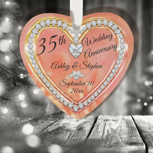35Th Wedding Anniversary Coral   Diamonds Keepsake Ornament