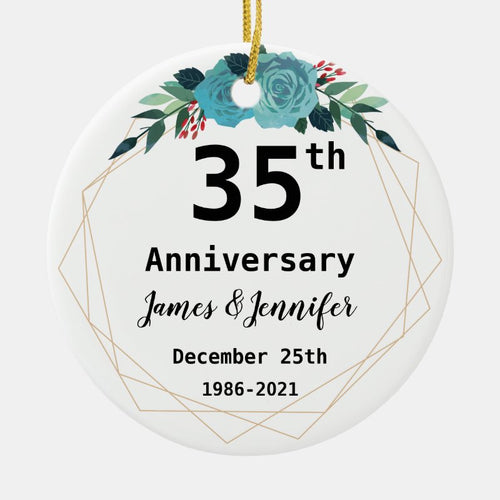 35Th Wedding Anniversary Custom Names And Year Ceramic Ornament