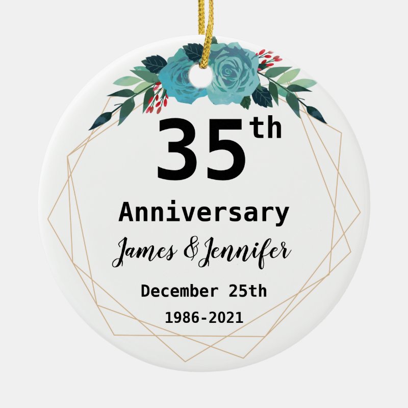 35Th Wedding Anniversary Custom Names And Year Ceramic Ornament