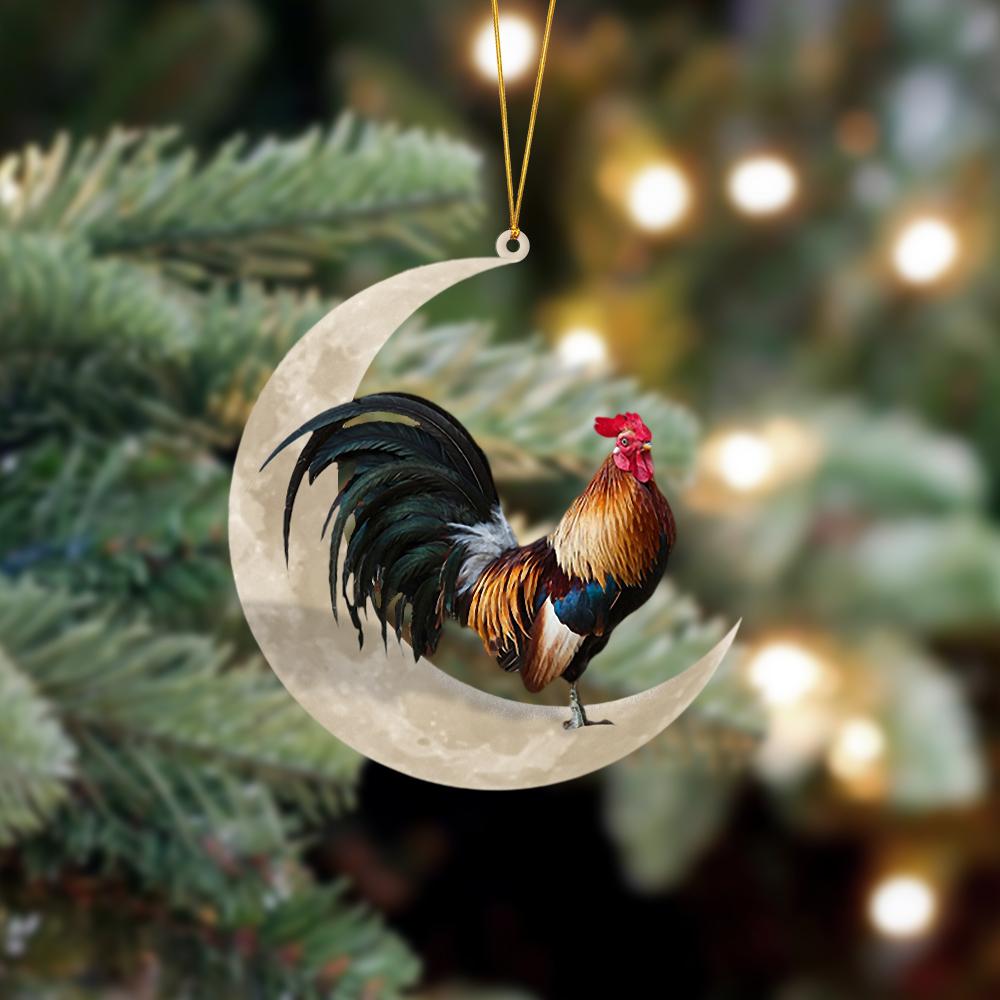 Godmerch- Ornament- Rooster Sits On The Moon Hanging Ornament Dog Ornament, Car Ornament, Christmas Ornament