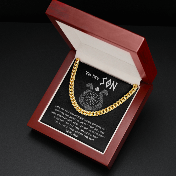 To My Son - Your Compass Will Guide The Way - Cuban Link Chain Necklace