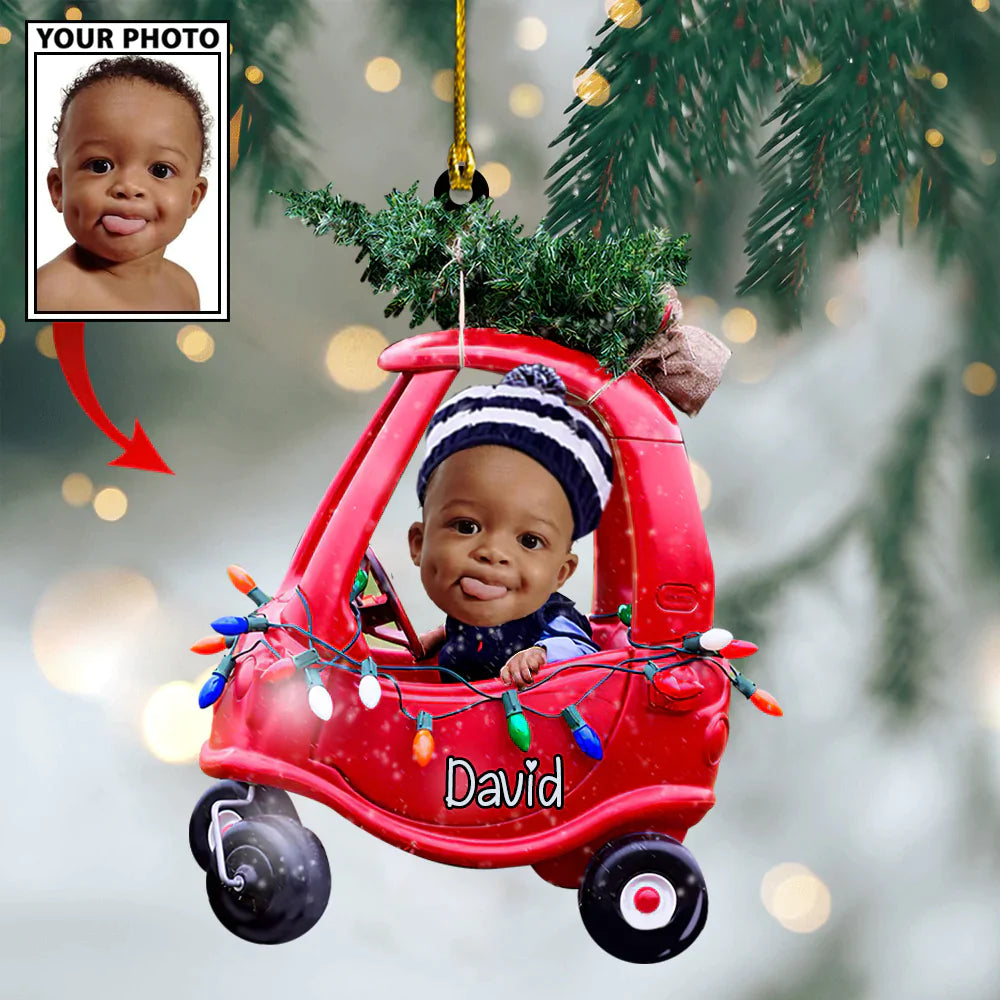 Custom Christmas Photo Baby Pine Tree On Little Truck Ornament LTP01