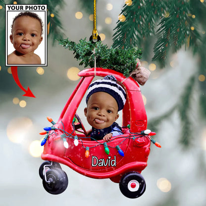 Custom Christmas Photo Baby Pine Tree On Little Truck Ornament LTP01