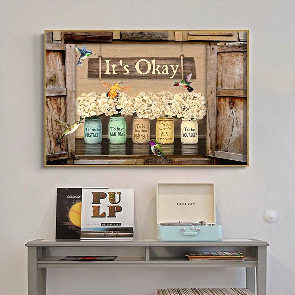 It's Okay Hummingbird Premium Wall Art Canvas