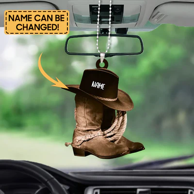 Christmas Ornament, Personalized Boots And Hat Cowboy Flat Acrylic Car Ornament