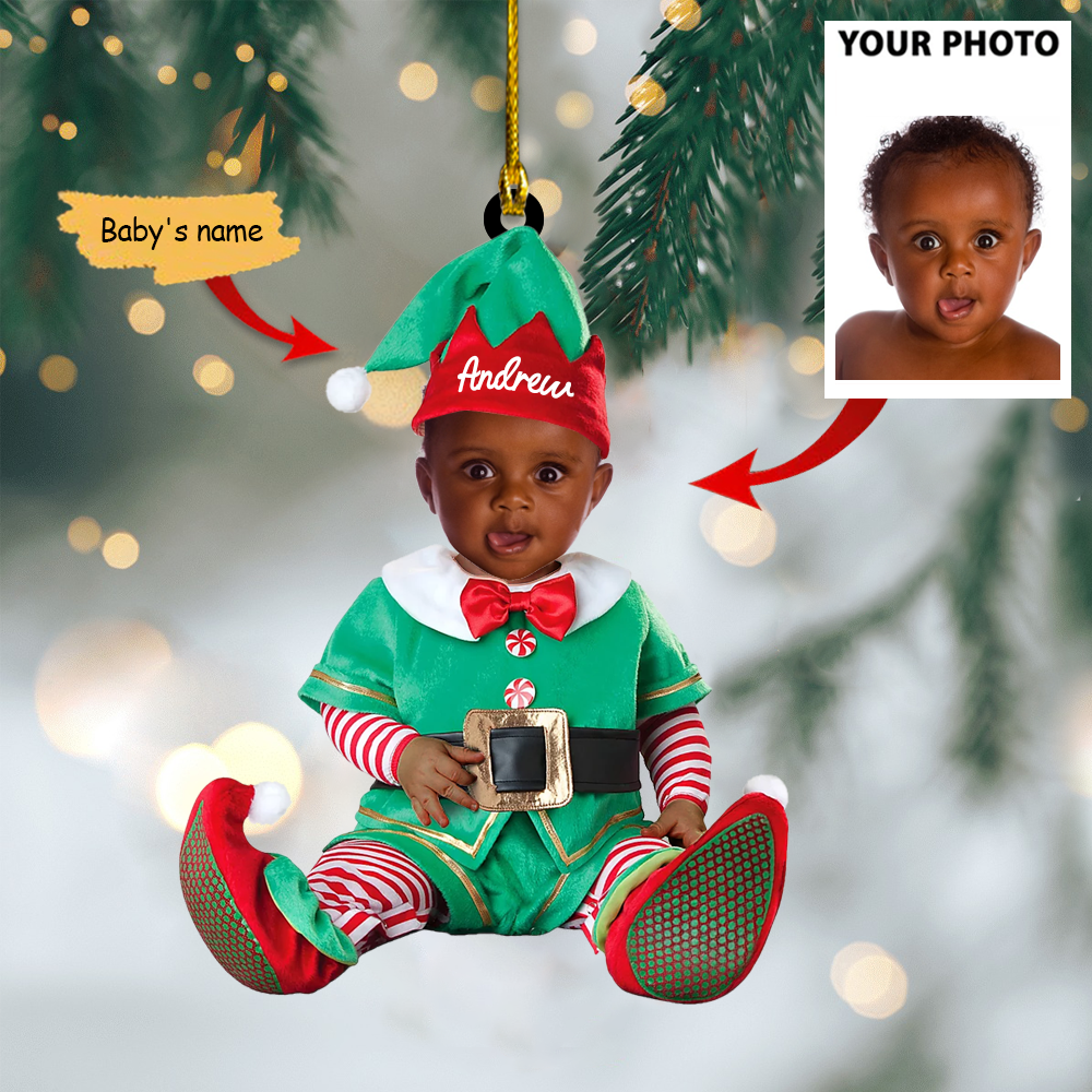 Godmerch- Ornament - Cute Baby Elf Ornament Custom Name Christmas Ornament