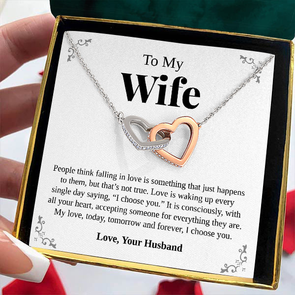 Interlocking Hearts Necklace- I Choose You, Feel The Love, Touch Of Your Love, Gift For Wife, For Birthday, Christmas, Mother's Day