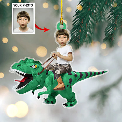 Personalized Kid In Tyrannosaurus Rex Costum Ornament - Christmas Ornament