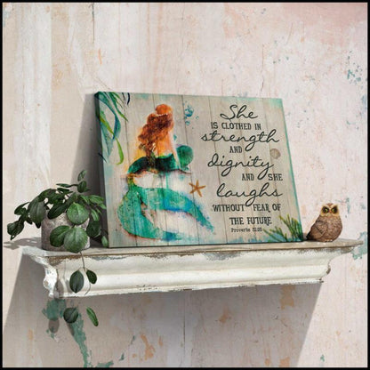 She Is Clothed In Strength and Dignity Mermaid Beach Canvas And Poster, Canvas Painting, Wall Decor Visual Art