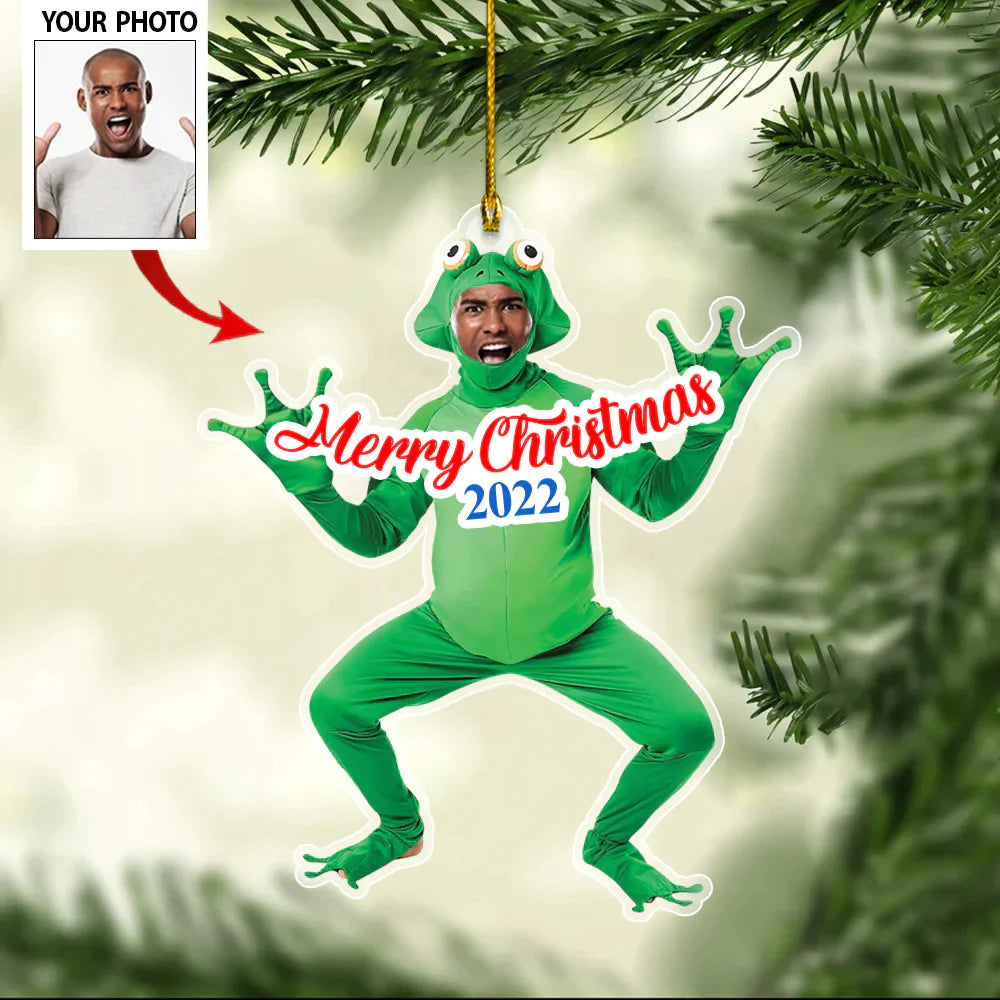 Customized Photo Merry Christmas Frog Costume Christmas Ornament