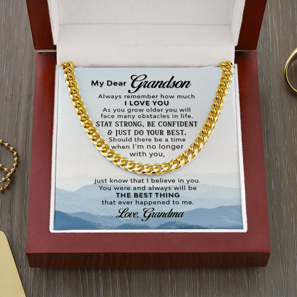 Necklace for Grandson - To My Dear Grandson Necklace from Grandma Always Remember How Much I Love You, Gift for Grandson Cuban Link Chain Necklace XL051N