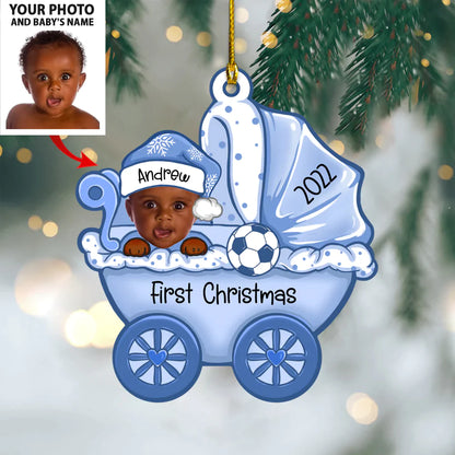 Cute Baby Strollers Ornament - Baby First Christmas Custom Name And Photo