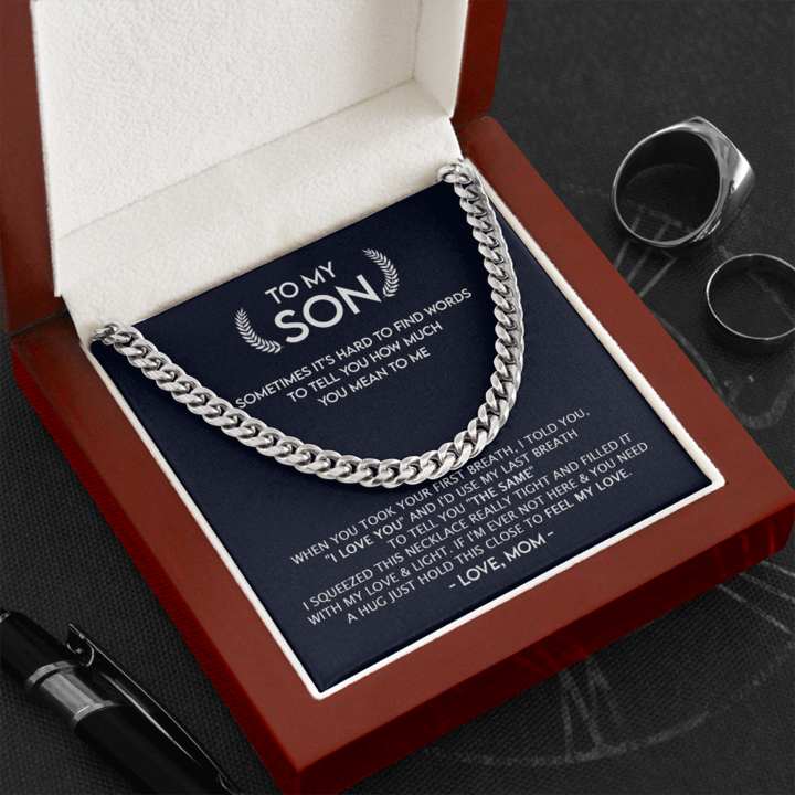 To My Son - A Hug Just Hold This Close To Feel My Love - Cuban Link Chain Necklace