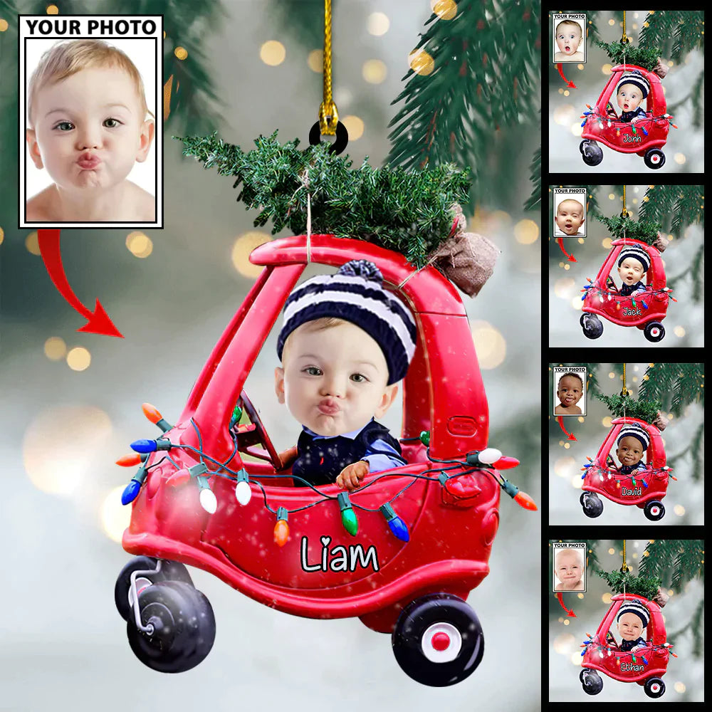 Custom Baby Cartoon Boy Cute Photo With Name for Christmas Ornament
