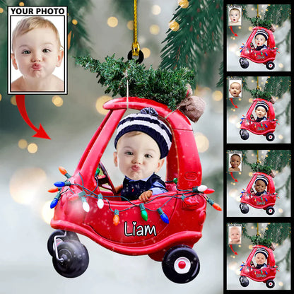Custom Baby Cartoon Boy Cute Photo With Name for Christmas Ornament