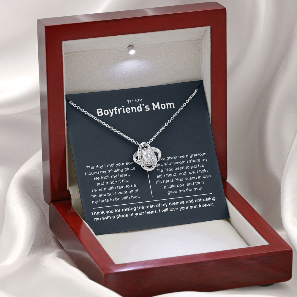 Necklace for Boyfriend's Mom, Gift for Birthday - To My Boyfirend's Mom I Will Love Your Son Forever, Love Knot Necklace