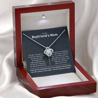 Necklace for Boyfriend's Mom, Gift for Birthday - To My Boyfirend's Mom I Will Love Your Son Forever, Love Knot Necklace