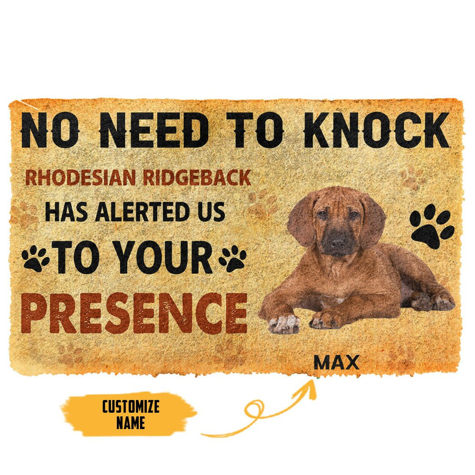 3D No Need To Knock Rhodesian Ridgeback Dog Custom Name Doormat