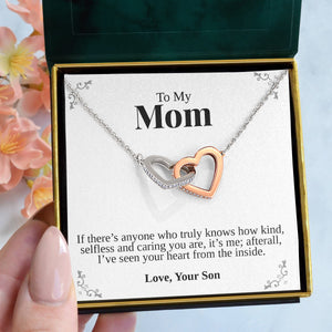 Pamaheart- Interlocking Hearts Necklace- To My Mom "Your Stubborn Child" "My Loving Mother" "The Gift of You" Gift For Christmas, Mother's Day