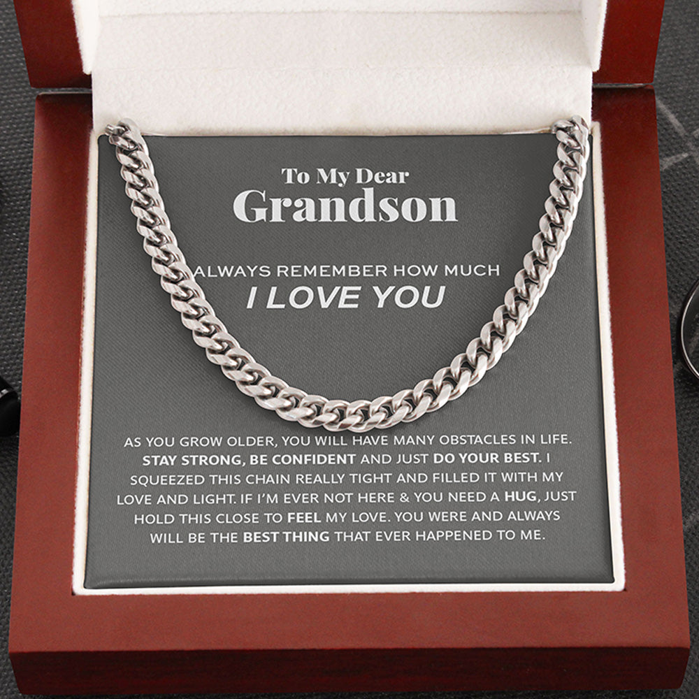 Necklace for Grandson - To My Dear Grandson Necklace I Love You, Gift for Grandson Cuban Link Chain Necklace
