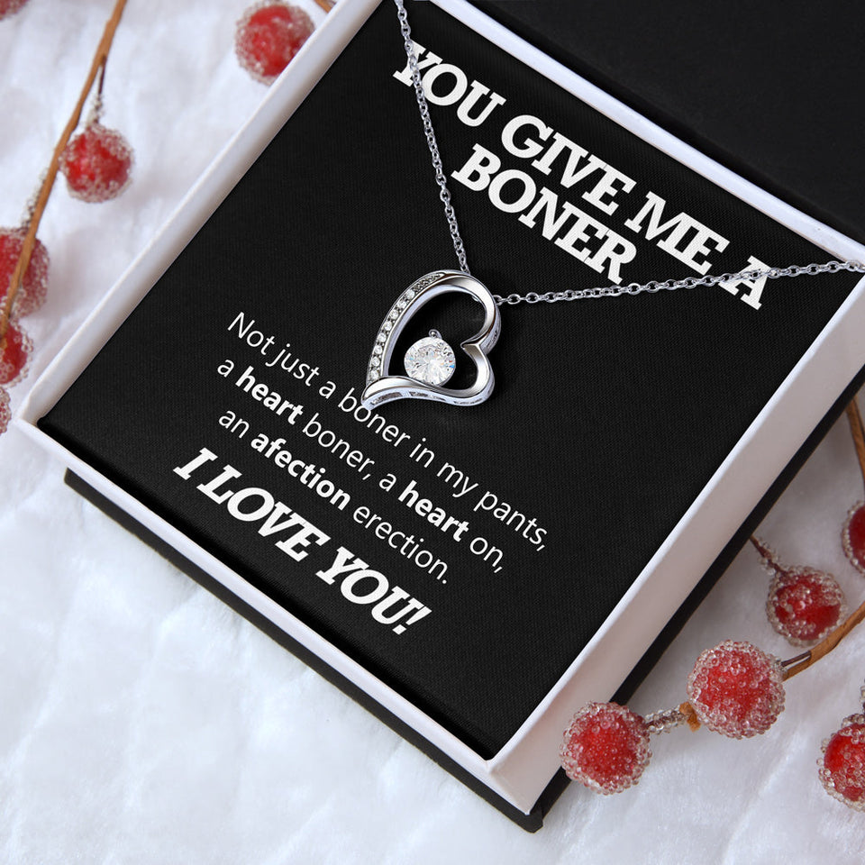 Girlfriend Wife Necklace Gift - You Give Me A Boner - Funny Valentines Day Gift I Love You Forever Love Necklace, Valentine Gift for Her