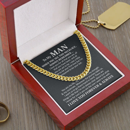 Birthday Gift for Husband, Boyfriend, To My Man Necklace I Love You Forever And Always, Wedding Anniversary, Cuban Link Chain Necklace