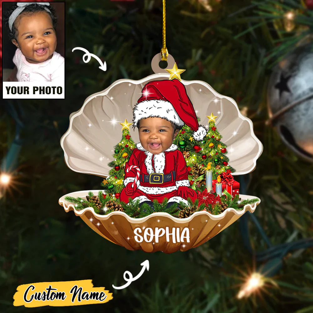Custom Baby Santa Photo With Name for Merry Christmas Ornament CTH01
