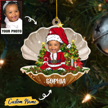 Custom Baby Santa Photo With Name for Merry Christmas Ornament CTH01